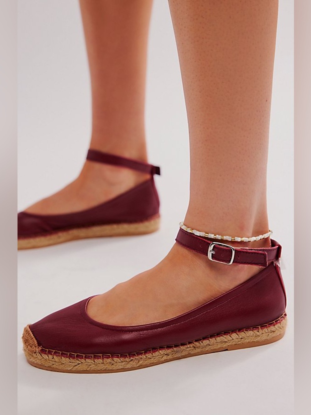 Free People Mason Leather Ballet Espadrille Flats Merlot Dark Red Size 8